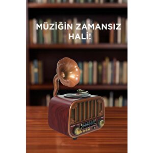 Bluetooh Hoparlör Nostaljik Radyo Aux Usb Tf Destekli Speaker D76 Koyu Kahve