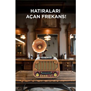 Bluetooh Hoparlör Nostaljik Radyo Aux Usb Tf Destekli Speaker D76 Koyu Kahve