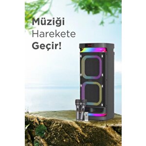 Bluetooth Hoparlör Led Işıklı Mikrofonlu Kumandalı Speaker Kts-1991 Siyah