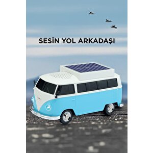 Bluetooth Hoparlör Retro Araba Vosvos Tasarımlı Solar Şarjlı Speaker D70 Mavi