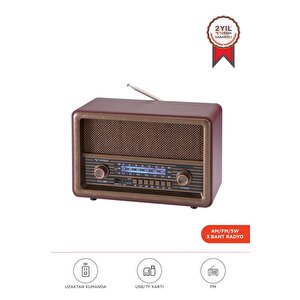 Bluetooth Hoparlör Nostaljik Radyo Uzaktan Kumandalı Tws Usb Tf Destekli Speaker D56 Kahverengi