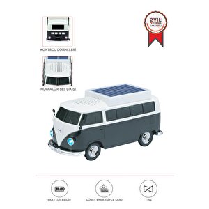 Bluetooth Hoparlör Retro Araba Vosvos Tasarımlı Solar Şarjlı Speaker D70 Siyah
