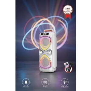 Bluetooh Hoparlör Mikrofonlu Led Işıklı Parti Speaker D78 Beyaz