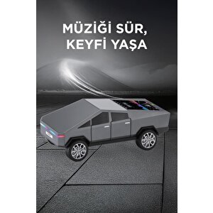 Bluetooth Hoparlör Retro Araba Cybertruck Tasarımlı Rgb Işıklı Tws Usb 15w Speaker D68 Gri
