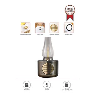 Bluetooth Hoparlör Vintage Gaz Lambası Işıklı Şarjlı Speaker D53 Nikel