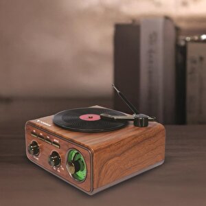 Bluetooth Hoparlör Plak Görünümlü Nostaljik Kablosuz Wireless Speaker D75 Ahşap