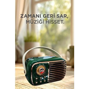 Bluetooth Hoparlör Nostaljik Radyo Mikrofonlu Rgb Işıklı Tws Usb Tf Speaker Bts-1956 Yeşil