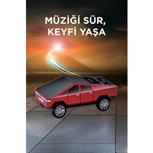 Bluetooth Hoparlör Retro Araba Cybertruck Tasarımlı Rgb Işıklı Tws Usb 15w Speaker D68 Kırmızı