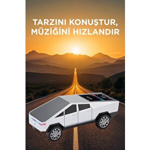 Bluetooth Hoparlör Retro Araba Cybertruck Tasarımlı Rgb Işıklı Tws Usb 15w Speaker D68 Beyaz