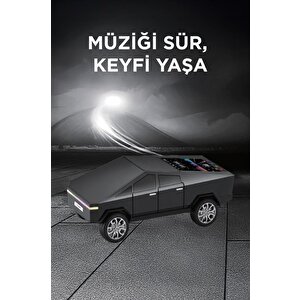 Bluetooth Hoparlör Retro Araba Cybertruck Tasarımlı Rgb Işıklı Tws Usb 15w Speaker D68 Siyah