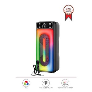 Bluetooth Hoparlör Mikrofonlu Rgb Işıklı Kablosuz Speaker Kts-1555 Siyah