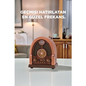 Bluetooth Hoparlör Nostaljik Radyo Kablosuz Speaker D58 Kahverengi