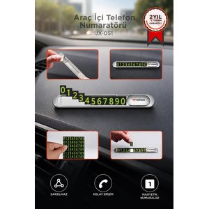 Araç İçi Telefon Numaratörü Fosforlu Oto Cam Kartı Jx051 Gri