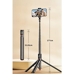 Tripod Çok Amaçlı Kumandalı 1.77m Selfie Çubuğu Tt01 Siyah