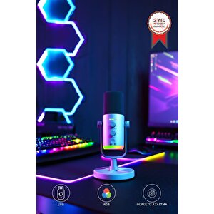 Mikrofon Podcast Vokal Kaydı Oyun İçin Dinamik Usb Xlr Çift Çıkışlı Profesyonel Kablosuz Mikrofon Yu7 Beyaz