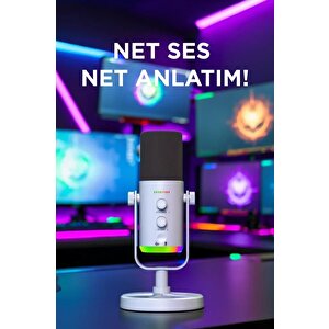 Mikrofon Podcast Vokal Kaydı Oyun İçin Dinamik Usb Xlr Çift Çıkışlı Profesyonel Kablosuz Mikrofon Yu7 Beyaz