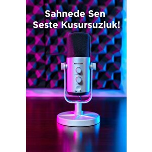 Mikrofon Podcast Vokal Kaydı Oyun İçin Dinamik Usb Xlr Çift Çıkışlı Profesyonel Kablosuz Mikrofon Yu7 Beyaz