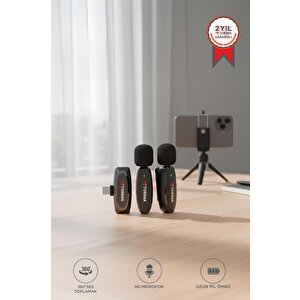 Yaka Mikrofonu Type-c Uyumlu 360 Ses Algılama Özellikli Kablosuz Mikrofon Wm01 Siyah