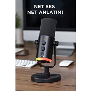 Mikrofon Podcast Vokal Kaydı Oyun İçin Dinamik Usb Xlr Çift Çıkışlı Profesyonel Kablosuz Mikrofon Yu7 Siyah