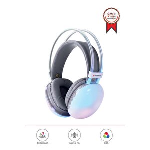 Bluetooth Kulaklık Kulak Üstü Rgb Işıklı Kablosuz Kulaklık Hd-40 Beyaz