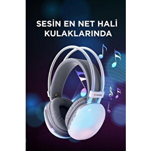 Bluetooth Kulaklık Kulak Üstü Rgb Işıklı Kablosuz Kulaklık Hd-40 Beyaz
