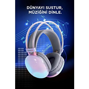 Bluetooth Kulaklık Kulak Üstü Rgb Işıklı Kablosuz Kulaklık Hd-40 Mor