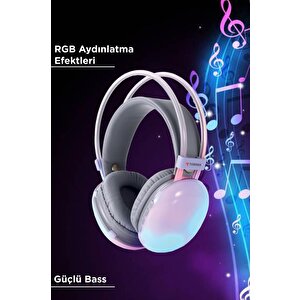 Bluetooth Kulaklık Kulak Üstü Rgb Işıklı Kablosuz Kulaklık Hd-40 Mor