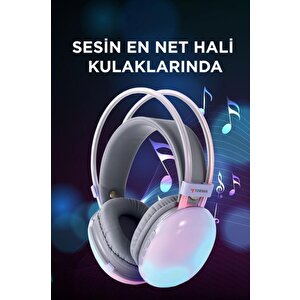 Bluetooth Kulaklık Kulak Üstü Rgb Işıklı Kablosuz Kulaklık Hd-40 Mor