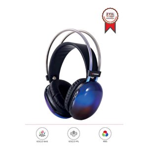 Bluetooth Kulaklık Kulak Üstü Rgb Işıklı Kablosuz Kulaklık Hd-40 Siyah