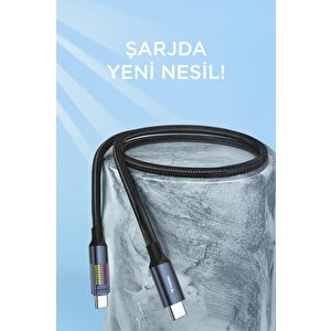 Şarj Kablosu Type-c To Type-c Led Ekranlı Hızlı 60w Data Kablo U21 Siyah