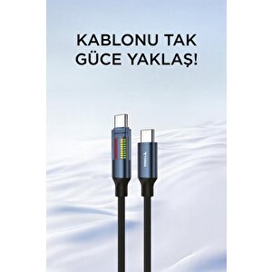 Şarj Kablosu Type-c To Type-c Led Ekranlı Hızlı 60w Data Kablo U21 Siyah