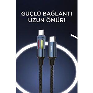 Şarj Kablosu Type-c To Type-c Led Ekranlı Hızlı 60w Data Kablo U21 Siyah