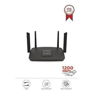 Çift Bant Kablosuz Wifi Router 1200mbps 2.4ghz Ve 5ghz 4 Antenli Ac06 Siyah Siyah