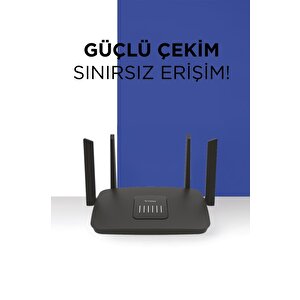 Çift Bant Kablosuz Wifi Router 1200mbps 2.4ghz Ve 5ghz 4 Antenli Ac06 Siyah Siyah