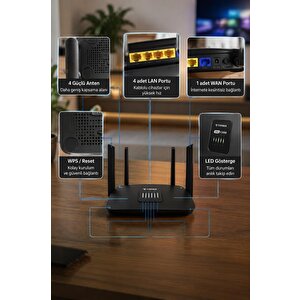 Çift Bant Kablosuz Wifi Router 1200mbps 2.4ghz Ve 5ghz 4 Antenli Ac06 Siyah Siyah