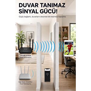 Çift Bant Kablosuz Wifi Router 1200mbps 2.4ghz Ve 5ghz 4 Antenli Ac06 Siyah Siyah
