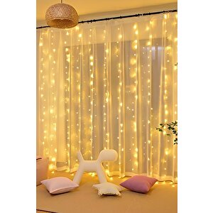 Lw-7 300 Ledli 10 Sarkıt Perde Led Işık, 8 Modlu Uzaktan Kumandalı, 3x3 Metre Peri Telli Led