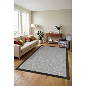 Çerçeveli Bohem Dokunuşlu Doğal Tonlarda Modern Sisal  Siyah Gri Renk Halı 160x230 cm