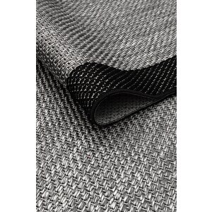 Çerçeveli Bohem Dokunuşlu Doğal Tonlarda Modern Sisal  Siyah Gri Renk Halı