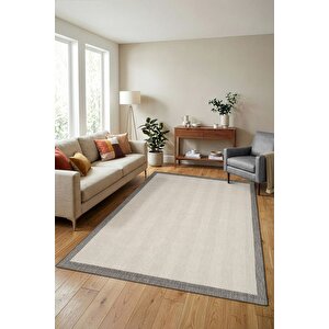 Çerçeveli Bohem Dokunuşlu Doğal Tonlarda Modern Sisal Krem Gri Renk Halı 160x230 cm