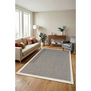 Çerçeveli Bohem Dokunuşlu Doğal Tonlarda Modern Sisal Gri Krem Renk Halı 160x230 cm