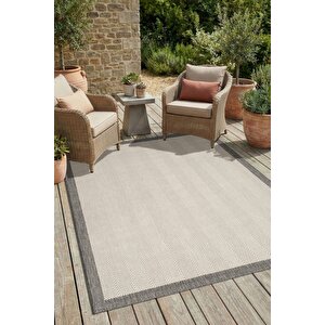 Çerçeveli Bohem Dokunuşlu Doğal Tonlarda Modern Sisal Krem Gri Renk Halı 80x150 cm