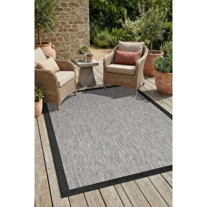 Çerçeveli Bohem Dokunuşlu Doğal Tonlarda Modern Sisal  Siyah Gri Renk Halı 80x200 cm