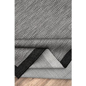 Çerçeveli Bohem Dokunuşlu Doğal Tonlarda Modern Sisal  Siyah Gri Renk Halı