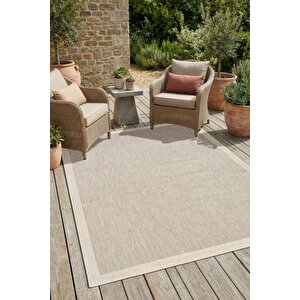 Çerçeveli Bohem Dokunuşlu Doğal Tonlarda Modern Sisal Bej - Krem Renk Halı 80x150 cm