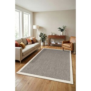 Çerçeveli Bohem Dokunuşlu Doğal Tonlarda Modern Sisal Gri Krem Renk Halı 80x150 cm