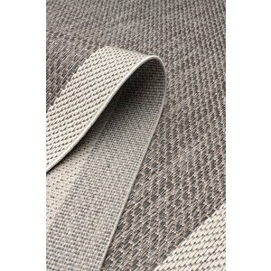 Çerçeveli Bohem Dokunuşlu Doğal Tonlarda Modern Sisal Gri Krem Renk Halı 80x150 cm