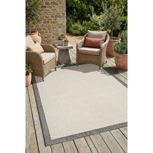 Çerçeveli Bohem Dokunuşlu Doğal Tonlarda Modern Sisal Gri Krem Renk Halı 160x230 cm