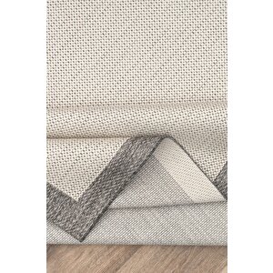 Çerçeveli Bohem Dokunuşlu Doğal Tonlarda Modern Sisal Gri Krem Renk Halı