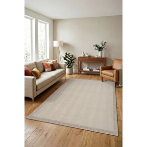 Çerçeveli Bohem Dokunuşlu Doğal Tonlarda Modern Sisal Bej - Krem Renk Halı 80x150 cm